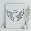 Delicate Angel Wing Illustration with Soft Halo Effect Illustrative angel wings design with a subtle halo effect
