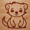 A simple line drawing of a cute bear sitting on the ground.