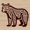 Wildlife illustration with intricate designs A detailed illustration of a standing bear with ornate design elements.