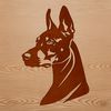 A vector graphic design of a Doberman Pinscher's face, suitable for use in various digital formats and designs.