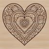 A intricately designed vector mandala heart with symmetrical patterns and shapes.