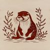 A digital illustration of a playful otter surrounded by lush aquatic foliage.