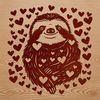 A sloth depicted in vector art form with love hearts.