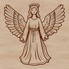 An illustration of a winged angel in a simple style, suitable for digital cutting machines like Cricut.