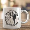 Floral Wedding SVG Design A bride and groom standing together with arms around each other, surrounded by floral decorations.
