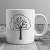 A detailed illustration of a tree with branching limbs and foliage.