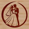 Free SVG Groom and Bride Silhouette A bride and groom standing together on their special day, dressed in formal attire.
