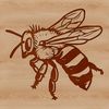 A simple illustration of a bee flying in mid-air, featuring delicate details of its body.