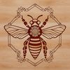 A colorful illustration of a bee in a gardening context.