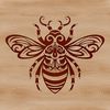 A detailed illustration of a honey bee on a garden flower.