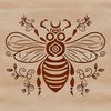 A stylized illustration of a bee with intricate details, suitable for use in gardening-themed projects or designs.