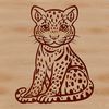 Wild ocelot sitting on rocky terrain, big cat wildlife illustration in vector format.