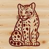A wild South American animal, the ocelot, sitting on its haunches with a curious expression.