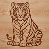 Wildlife Illustration - Tiger Silhouette A realistic illustration of a tiger sitting on its haunches, depicted in a clean and minimalist vector design.