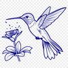Whimsical Hummingbird Vector Art A hummingbird in flight, surrounded by floral elements, depicted as a vector illustration.