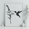 A colorful illustration of a hummingbird perched on a flower, designed as vector art.