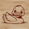 A simple illustration of a brown duck in a natural environment.