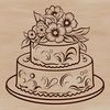 A colorful floral-patterned birthday cake with candles on top.