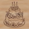 A stylized digital illustration of a birthday cake with candles.