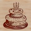 Beautiful Birthday Cake SVG File A vector graphic design featuring a traditional birthday cake with multi-colored layers and festive lighting.