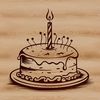 A colorful illustration of a birthday cake with multiple tiers and candles.