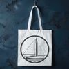 Sailing Vessel with Horizon A high-resolution SVG design of a small motorized vessel sailing in the distance with a sea horizon.