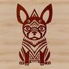 A sitting Boston Terrier breed of dog with ornate details, suitable for vector design.