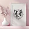 Adorable Boston Terrier Vector Art A stylized illustration of a Boston Terrier's head, designed as vector art.