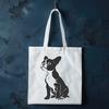 Vector Graphic Dog Design An SVG graphic representation of a cute Boston Terrier animal in a relaxed position.