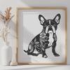 Ornate Sitting Boston Terrier Clipart A stylized illustration of a seated Boston Terrier with ornate details.