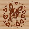 Free Dog Silhouette with Love Hearts A friendly Boston Terrier dog with heart-shaped elements surrounding its head.