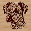 An SVG vector art design of a Boxer breed dog head with intricate details.