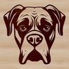 A digital clip art design featuring the face of a playful Boxer breed animal.