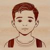 A youthful line drawing illustration A simple line drawing of a young boy.