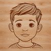 Minimalist Child Portrait A single boy standing in a neutral background, depicted as a vector graphic illustration.