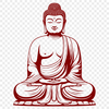 A stylized illustration of the Buddha in a meditative pose.