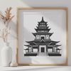 Traditional Asian-Style Temple Design A traditional Asian-style Buddhist temple with ornate architecture, featuring multiple roofs and columns.