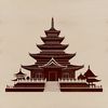 A detailed illustration of a traditional Buddhist temple with intricate architecture and ornate details.
