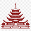 Curved Roof Temple Illustration An elegant vector design representation of a serene Buddhist temple with curved roofs and columns.