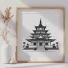 Sacred Buddhist Architecture Illustration A detailed illustration of a traditional Buddhist temple architecture.