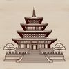 Ornate Buddhist temple design featuring a large roof and ornate details.