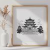 Intricate Temple Details Vector Art A serene Buddhist temple with intricate architectural details, suitable for vector art designs.