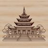 A 2D vector representation of a traditional Asian-style Buddhist temple with intricate details.