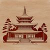 A detailed digital illustration of a traditional Buddhist temple with ornate architecture.
