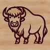 A simple line drawing of a standing buffalo with endearing features.