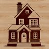 A detailed illustration of a residential home with multiple levels and decorative elements.