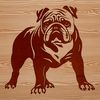 A cartoon bulldog standing on its hind legs, depicted in simple vector lines.