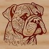 A stylized illustration of a bulldog's head with ornate details, suitable as clip art or vector design.