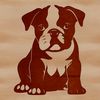 Adorable Bulldog Clip Art A cartoon bulldog sitting on the ground with a calm expression, suitable for design projects.