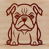 A sitting bulldog with wrinkled skin and a sweet expression, depicted as a vector graphic.